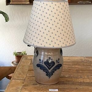 Vtg 1987 Rowe Pottery Works Salt Glaze Stoneware Jug Lamp Lampshade Primitive